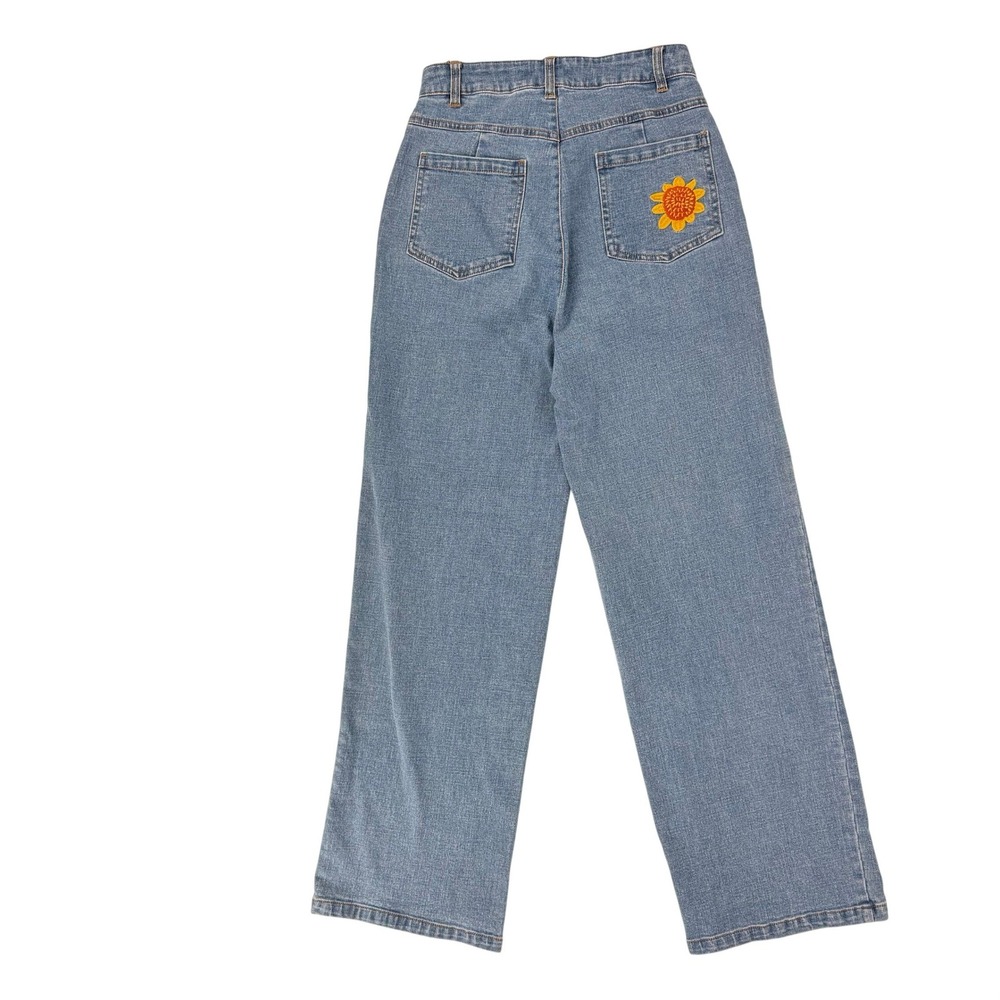 Princess Highway Floral Embroidered Wide Leg Jeans Womens 6 Blue Excellent Boho - Picture 2 of 10